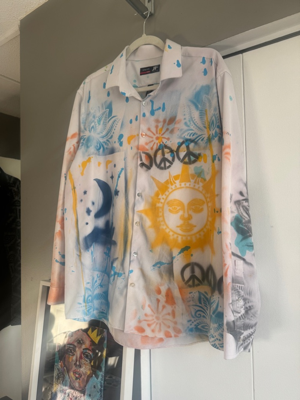 SOLD! Upcycled Office Graffiti Button Down - One-of-a-Kind Wearable Art sz XL - Picture 4 of 11